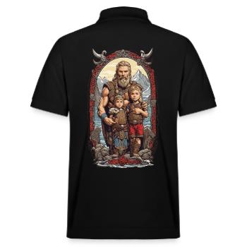 Norse Viking Father and Children Design - Stanley/Stella Unisex Organic Polo Shirt PREPSTER - black - Back - Andy (188cm)