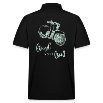 Schwalbe (türkis / loud n low) // Illustration - Stanley/Stella Unisex Bio-Poloshirt PREPSTER - Schwarz - Hinten - Andy (188cm)