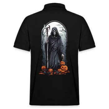 Rétro Grim Reaper citrouille Halloween horreur Design - Polo PREPSTER bio Stanley/Stella Unisexe - noir - Dos - Andy (188cm)