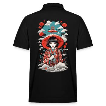 Japan Yokai Umbrella Vintage Dämon Art Style - Stanley/Stella Unisex Bio-Poloshirt PREPSTER - Schwarz - Hinten - Andy (188cm)