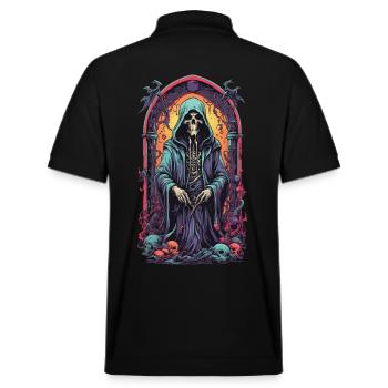Gothic Grim Reaper Witches Mage Artwork - Stanley/Stella Unisex Organic Polo Shirt PREPSTER - black - Back - Andy (188cm)