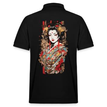 Japan Geisha Popart Retro Ästhetik - Stanley/Stella Unisex Bio-Poloshirt PREPSTER - Schwarz - Hinten - Andy (188cm)