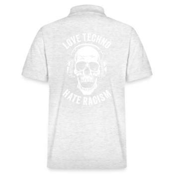 LOVE TECHNO HATE RACISM - Stanley/Stella Unisex Bio-Poloshirt PREPSTER - Weiß meliert - Hinten - Andy (188cm)