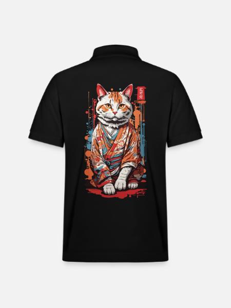 Japansk Kimono Cat Geisha Kawaii Katte Kunst - Stanley/Stella PREPSTER økologisk unisex poloshirt - sort