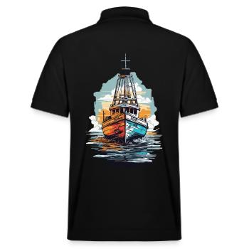 Fischerboot Ästhetik Fischen und Angeln Boot - Stanley/Stella Unisex Bio-Poloshirt PREPSTER - Schwarz - Hinten - Andy (188cm)