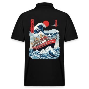 Ukiyo-E Fischerboot Meer Welle Japan Streetwear - Stanley/Stella Unisex Bio-Poloshirt PREPSTER - Schwarz - Hinten - Andy (188cm)