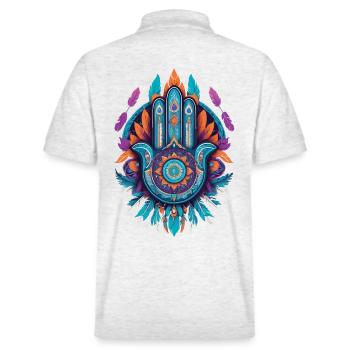 Hamsa Hand Mandala Bohemian Chic - Stanley/Stella Unisex Bio-Poloshirt PREPSTER - Weiß meliert - Hinten - Andy (188cm)