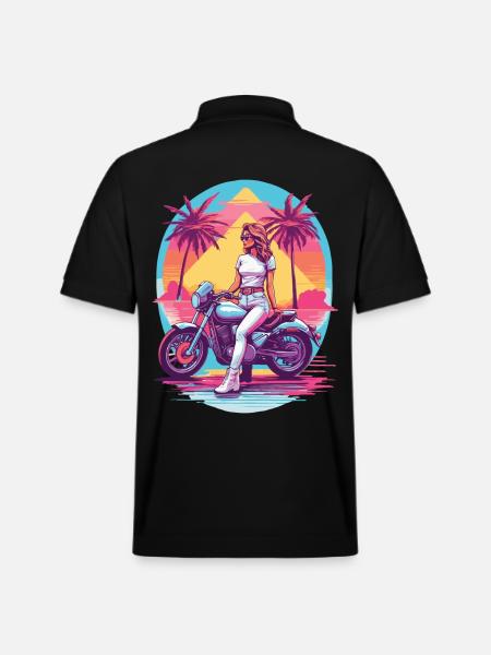 Rétro Synthwave Biker Moto Design - Polo PREPSTER bio Stanley/Stella Unisexe - noir