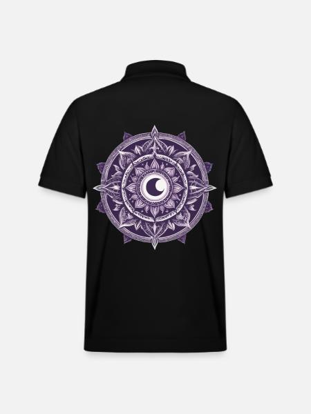 Moon Mandala Design Aesthetic Pattern - Stanley/Stella Unisex Organic Polo Shirt PREPSTER - black