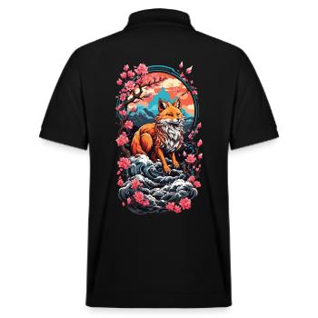 Fuchsgeist Kitsune Aesthetic Yokai Streetwear - Stanley/Stella Unisex Bio-Poloshirt PREPSTER - Schwarz - Hinten - Andy (188cm)