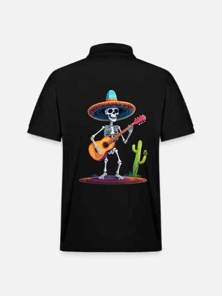 Mexican Mariachi Skeleton Guitarist Fiesta - Stanley/Stella Unisex Organic Polo Shirt PREPSTER - black