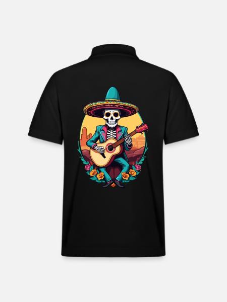 Mexican Mariachi Skeleton Guitarist Fiesta - Stanley/Stella Unisex Organic Polo Shirt PREPSTER - black