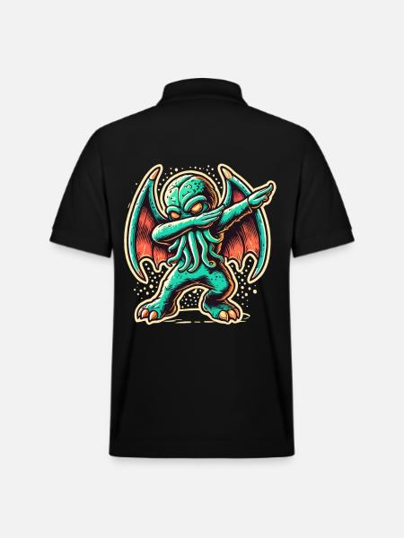 Funny Dabbing Cthulhu Dabbing Design - Stanley/Stella Unisex Organic Polo Shirt PREPSTER - black