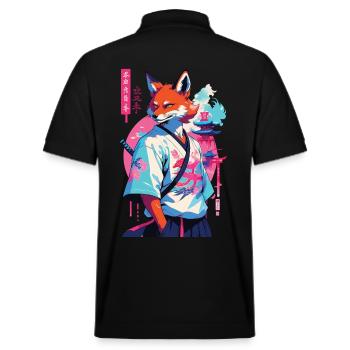 Kitsune Samurai Fox Esthétique Style Vaporwave - Polo PREPSTER bio Stanley/Stella Unisexe - noir - Dos - Andy (188cm)