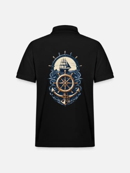 Nautical Adventure Sailing Ship Compass - Stanley/Stella Unisex Organic Polo Shirt PREPSTER - black