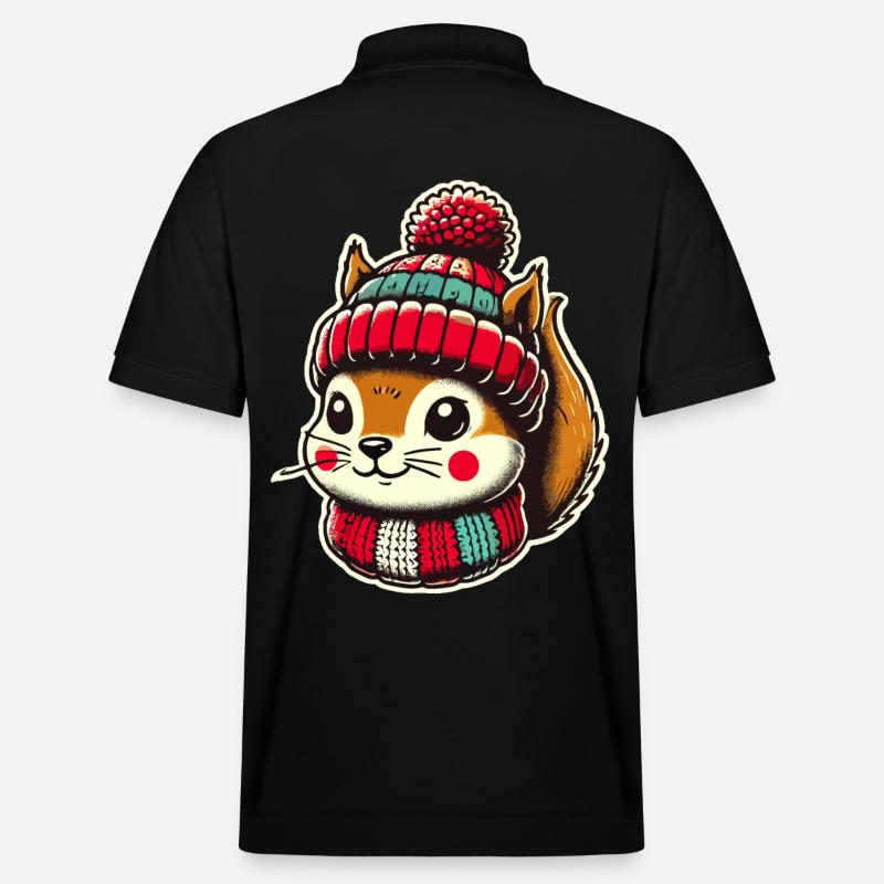 Christmas squirrel with cap - Stanley/Stella Unisex Organic Polo Shirt PREPSTER - black