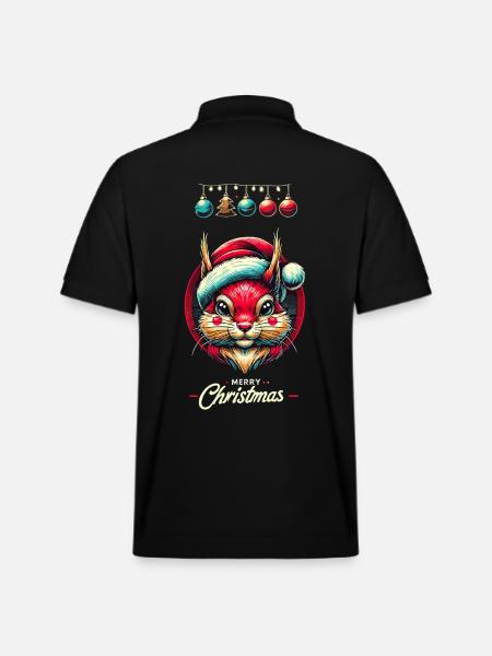 Merry Christmas Squirrel Motif - Stanley/Stella Unisex Organic Polo Shirt PREPSTER - black