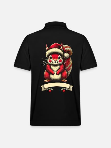 Christmas squirrel with Christmas hat - Stanley/Stella Unisex Organic Polo Shirt PREPSTER - black