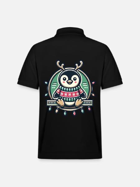 Fröhlicher Pinguin Mit Rentiergeweih Und - Stanley/Stella Unisex Bio-Poloshirt PREPSTER - Schwarz