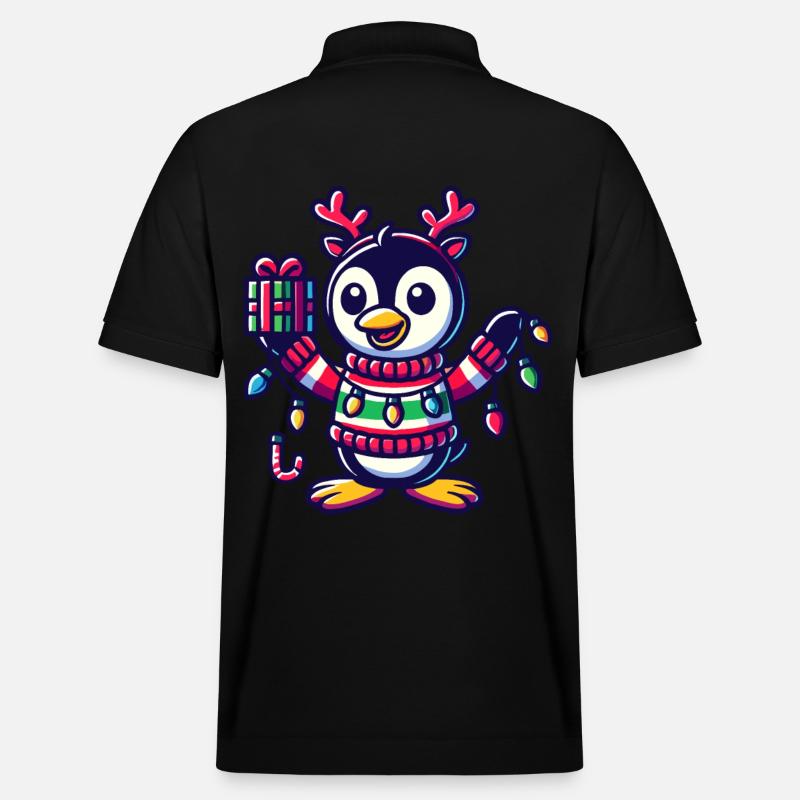 Fröhlicher Pinguin Mit Weihnachtslichtern - Stanley/Stella Unisex Bio-Poloshirt PREPSTER - Schwarz