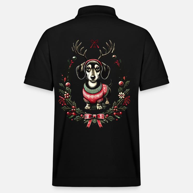 Fröhlicher Dackel Im Weihnachtspullover - Stanley/Stella Unisex Bio-Poloshirt PREPSTER - Schwarz