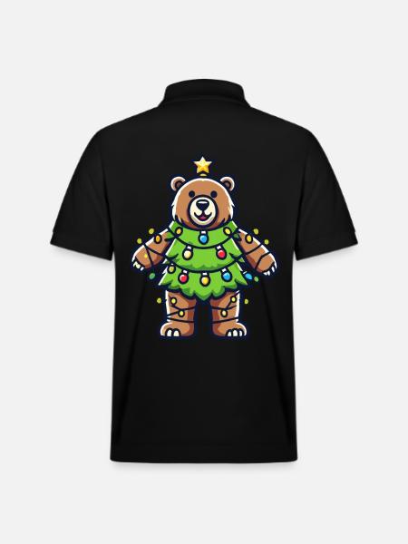 Christmas bear with fairy lights - Stanley/Stella Unisex Organic Polo Shirt PREPSTER - black