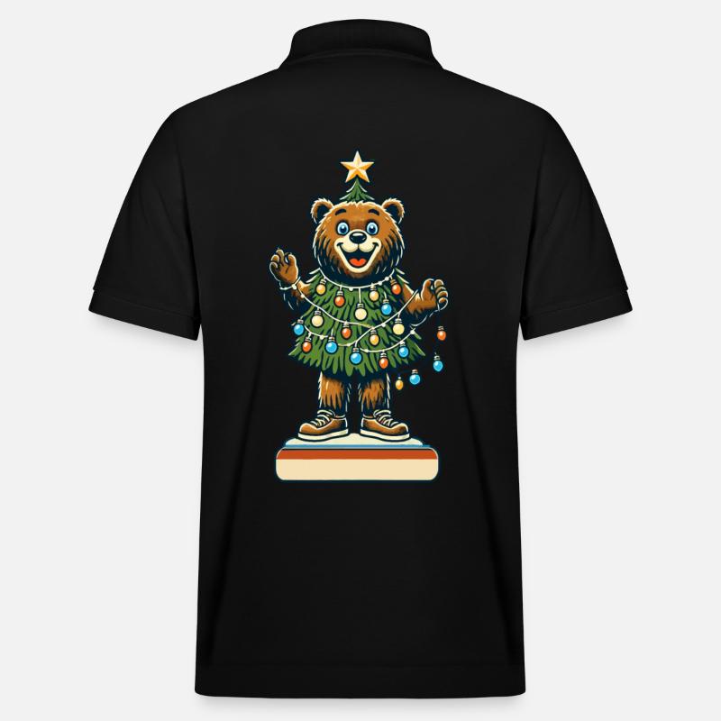 Fröhlicher Bär Mit Weihnachtslichtern - Stanley/Stella Unisex Bio-Poloshirt PREPSTER - Schwarz