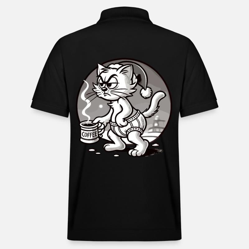 Mürrische Katze Mit Kaffee Weihnachten - Stanley/Stella Unisex Bio-Poloshirt PREPSTER - Schwarz