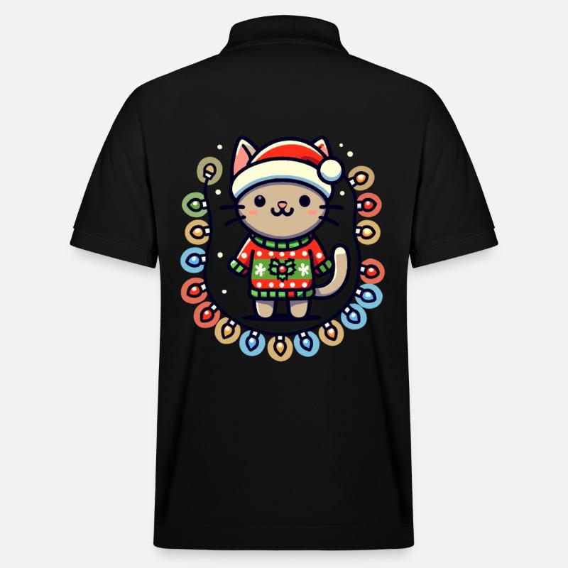 Weihnachtliche Katze Mit Lichterkette - Stanley/Stella Unisex Bio-Poloshirt PREPSTER - Schwarz