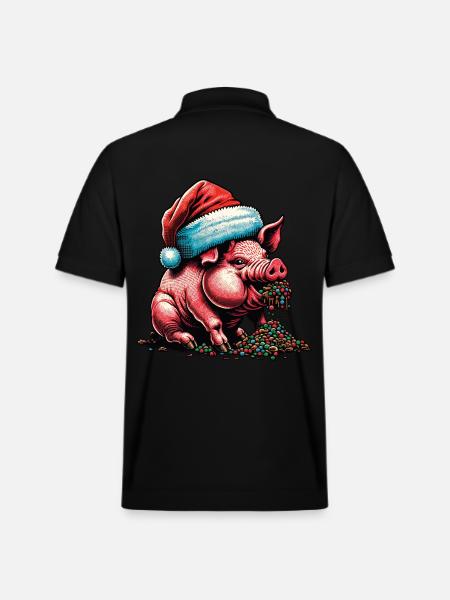 Christmas Pig with Hat - Stanley/Stella Unisex Organic Polo Shirt PREPSTER - black