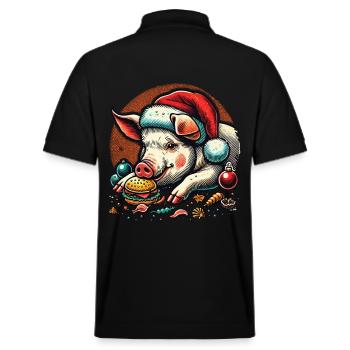 Greedy Christmas piglet in festive style - Stanley/Stella Unisex Organic Polo Shirt PREPSTER - black - Back - Andy (188cm)