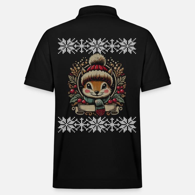 Winterliche Eichhörnchen Illustration - Stanley/Stella Unisex Bio-Poloshirt PREPSTER - Schwarz