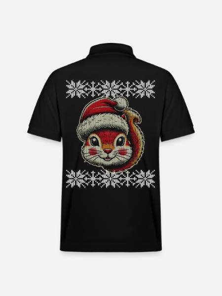 Cute Christmas squirrel with hat - Stanley/Stella Unisex Organic Polo Shirt PREPSTER - black