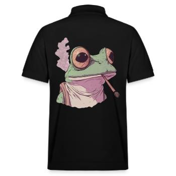 Grenouille avec d’énormes yeux et une articulation - Weed Frog - Polo PREPSTER bio Stanley/Stella Unisexe - noir - Dos - Andy (188cm)