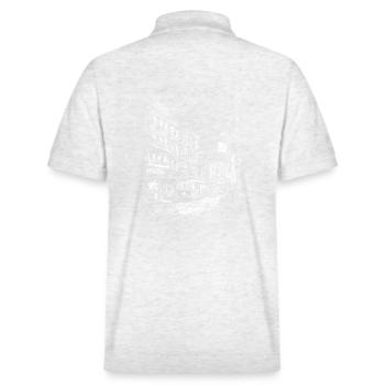 Cityscape relief with tram and electricity pylons - Stanley/Stella Unisex Organic Polo Shirt PREPSTER - heather white - Back - Andy (188cm)