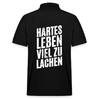 Spruch Hartes Leben Viel Zu Lachen - Stanley/Stella Unisex Bio-Poloshirt PREPSTER - Schwarz - Hinten - Andy (188cm)