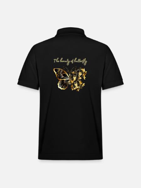 Butterfly Flower Art Butterfly Graphic - Stanley/Stella Unisex Organic Polo Shirt PREPSTER - black