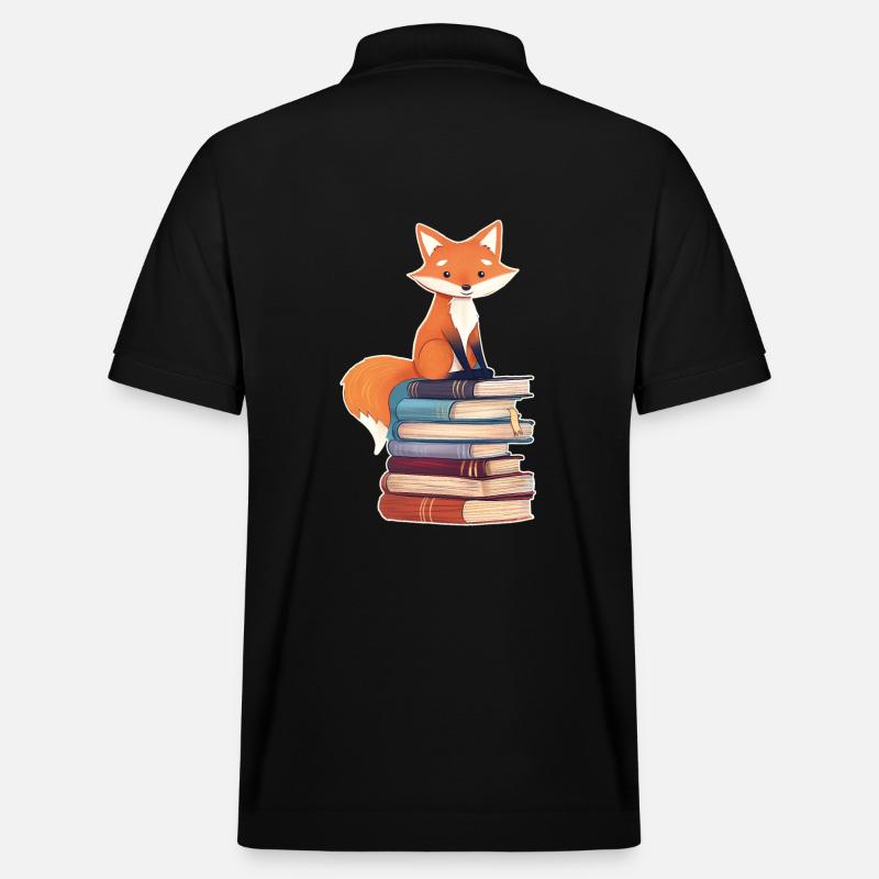 Fuchs auf Bücherstapel - Stanley/Stella Unisex Bio-Poloshirt PREPSTER - Schwarz