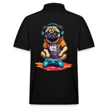 Lustiger Nerd Gaming Mops Hund mit Controller - Stanley/Stella Unisex Bio-Poloshirt PREPSTER - Schwarz - Hinten - Andy (188cm)