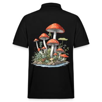 Goblincore Mushroom Vintage Nature Design - Stanley/Stella Unisex Organic Polo Shirt PREPSTER - black - Back - Andy (188cm)