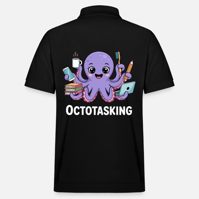 Octotasking Krake im Multitasking Modus - Stanley/Stella Unisex Bio-Poloshirt PREPSTER - Schwarz