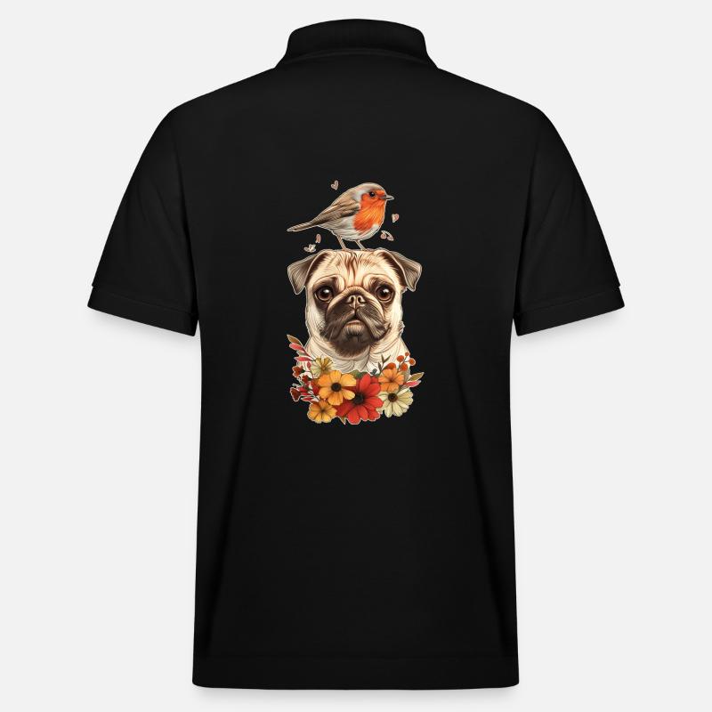Mops mit Vogel - Stanley/Stella Unisex Bio-Poloshirt PREPSTER - Schwarz