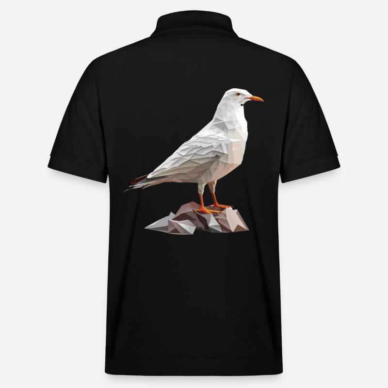 Polygon Möwe auf Felsen - Stanley/Stella Unisex Bio-Poloshirt PREPSTER - Schwarz