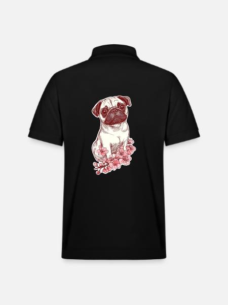 Mops mit Blüten - Stanley/Stella Unisex Bio-Poloshirt PREPSTER - Schwarz