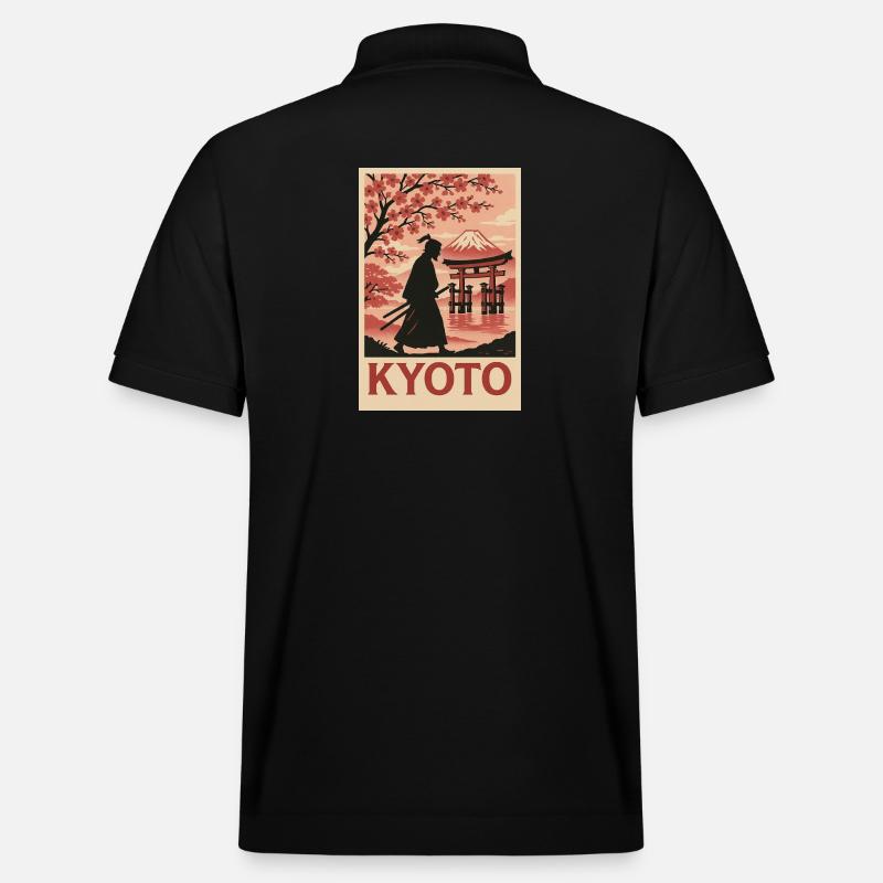 Kyoto Samurai und Kirschblüten Silhouette - Stanley/Stella Unisex Bio-Poloshirt PREPSTER - Schwarz
