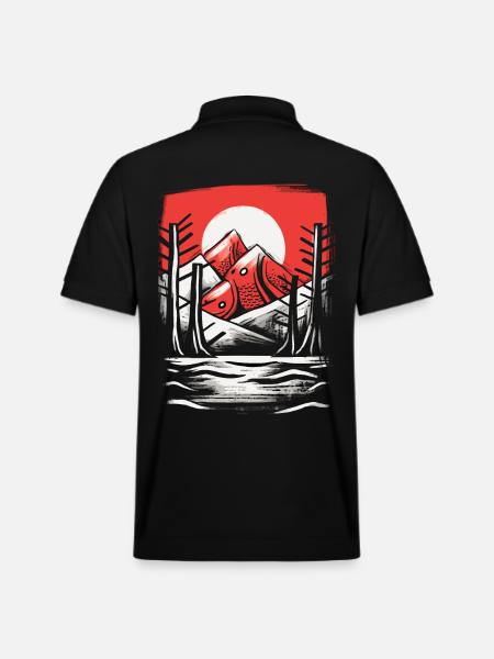 Japan's Red Sun, Fish Mountains - Stanley/Stella Unisex Organic Polo Shirt PREPSTER - black