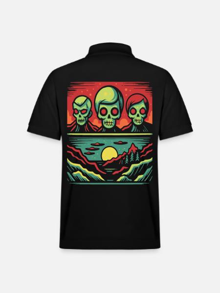 Invasion of Skull Faces Aliens - Stanley/Stella Unisex Organic Polo Shirt PREPSTER - black