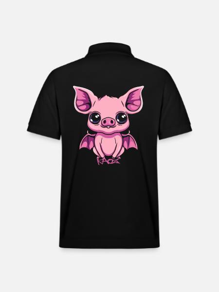 Cute Bat Pig Gargoyle - Stanley/Stella Unisex Organic Polo Shirt PREPSTER - black