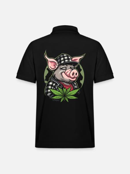 Checkered Cannabis Weed Pig - Stanley/Stella Unisex Organic Polo Shirt PREPSTER - black