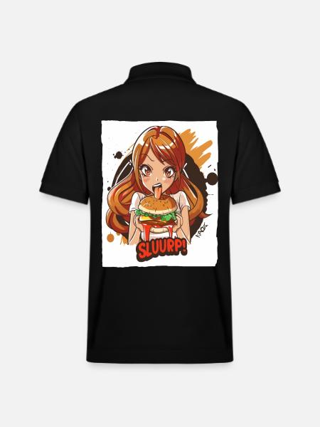 Anime-Mädchen liebt große Burger - Stanley/Stella Unisex Bio-Poloshirt PREPSTER - Schwarz